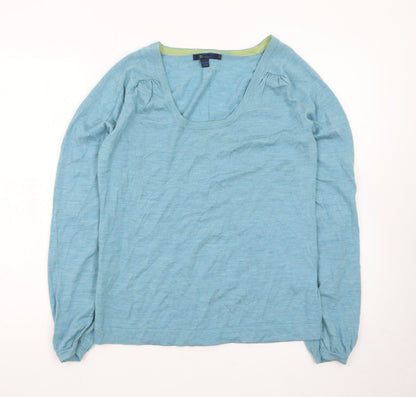Boden Women Blue Linen Scoop Neck Long Sleeve Pullover Jumper Size 14