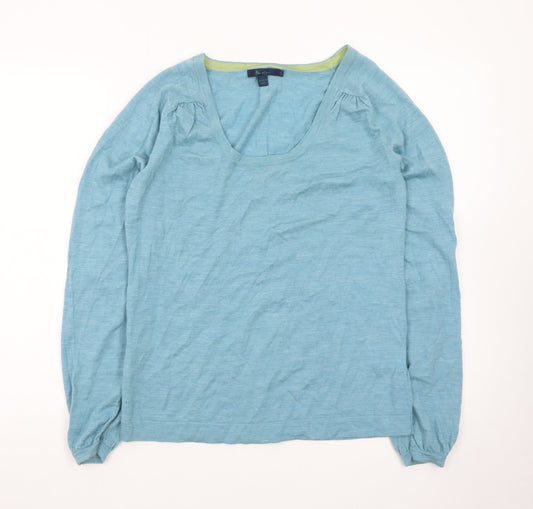 Boden Women Blue Linen Scoop Neck Long Sleeve Pullover Jumper Size 14