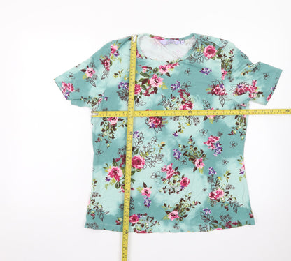 Honor Millburn Women Green Floral Short Sleeve Jersey Top Size 16