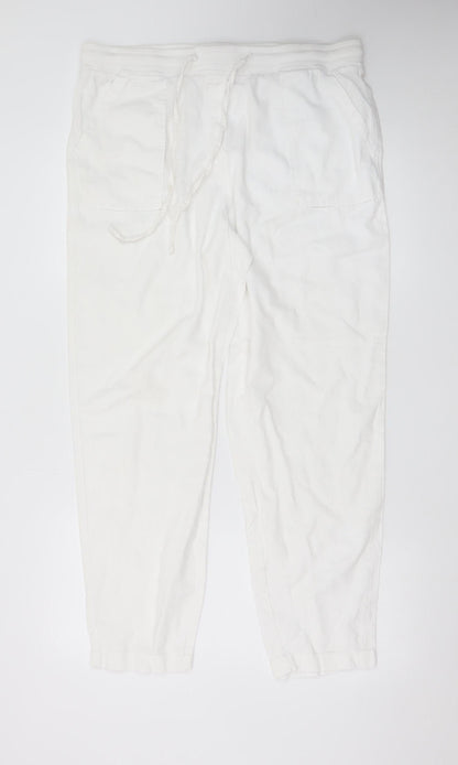 Marks and Spencer Women’s White Linen Blend Jogger Trousers Size 16