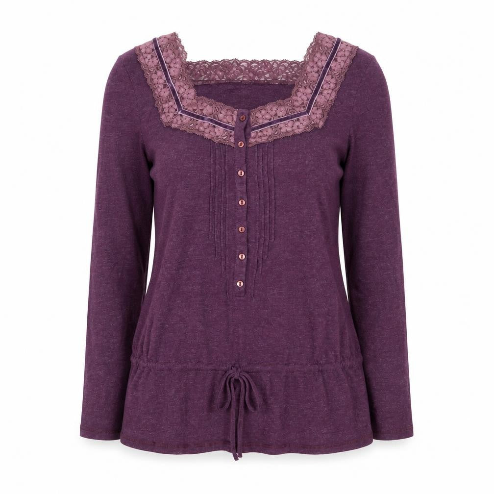 Dickins & Jones Womens Purple Long Sleeve Lace Trim Tunic Top M