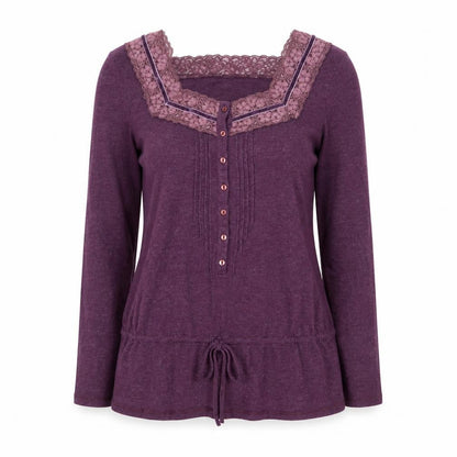 Dickins & Jones Womens Purple Long Sleeve Lace Trim Tunic Top M