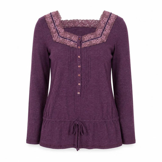 Dickins & Jones Womens Purple Long Sleeve Lace Trim Tunic Top M
