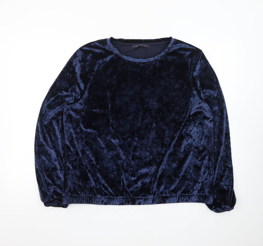 Marks and Spencer Women's Navy Blue Velvet Long Sleeve Pullover Sweatshirt UK 16