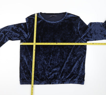 Marks and Spencer Women's Navy Blue Velvet Long Sleeve Pullover Sweatshirt UK 16