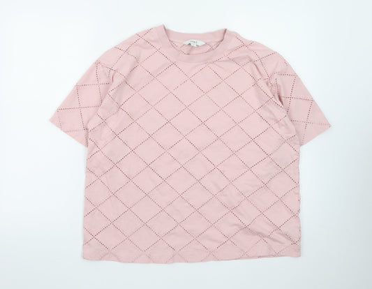 Marks and Spencer Women Pink Size 16 Embroidered Cotton T-Shirt