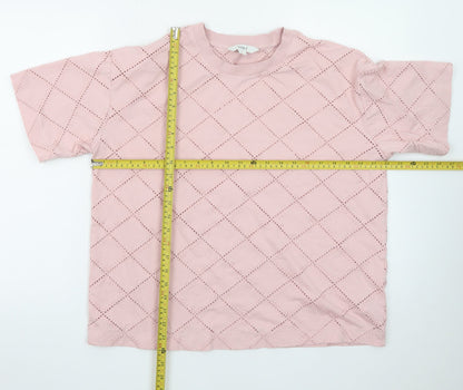 Marks and Spencer Women Pink Size 16 Embroidered Cotton T-Shirt