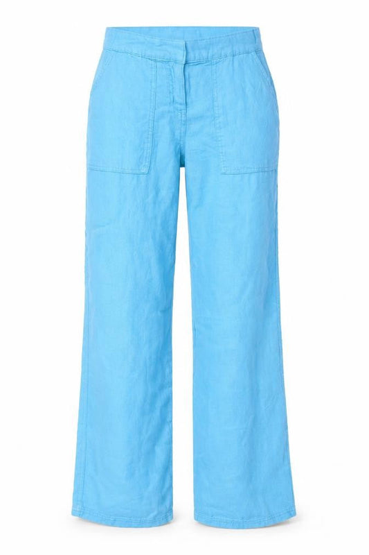 Topshop Womens Blue Linen Wide-Leg Trousers UK 8 Summer Casual
