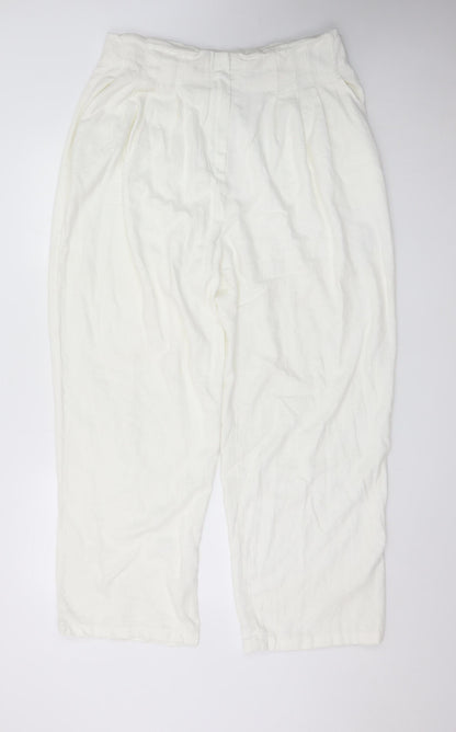 ASOS Design Women White Linen Blend Cropped Trousers Size 16