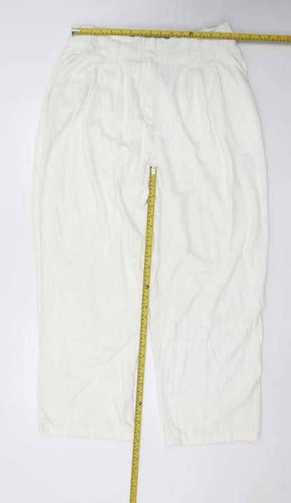 ASOS Design Women White Linen Blend Cropped Trousers Size 16