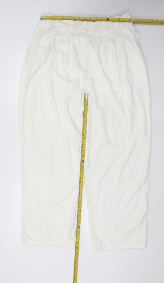 ASOS Design Women White Linen Blend Cropped Trousers Size 16