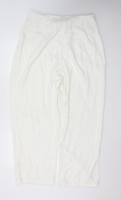 ASOS Design Women White Linen Blend Cropped Trousers Size 16