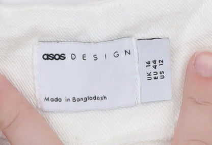 ASOS Design Women White Linen Blend Cropped Trousers Size 16