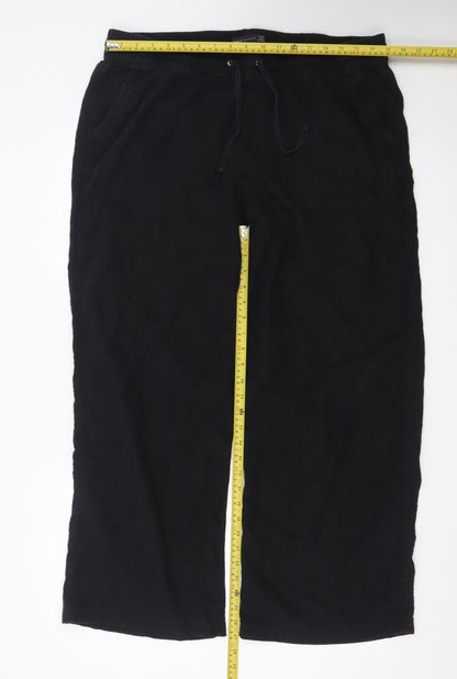 Marks and Spencer Women Black Linen Blend Wide-Leg Trousers Size 18