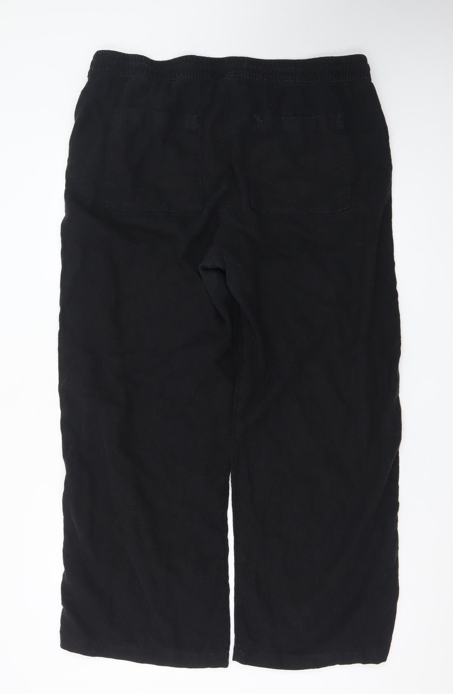 Marks and Spencer Women Black Linen Blend Wide-Leg Trousers Size 18