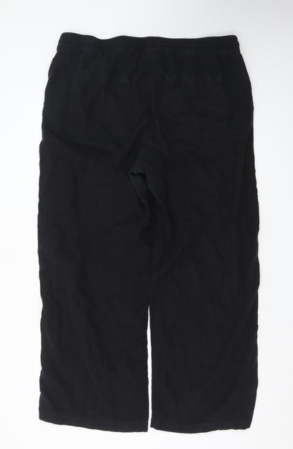 Marks and Spencer Women Black Linen Blend Wide-Leg Trousers Size 18