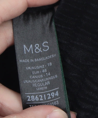 Marks and Spencer Women Black Linen Blend Wide-Leg Trousers Size 18