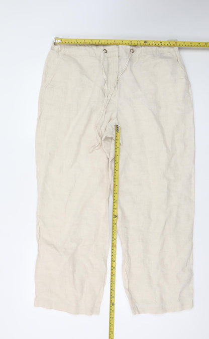 Charter Club Women’s Beige Linen Cropped Trousers L Relaxed Fit