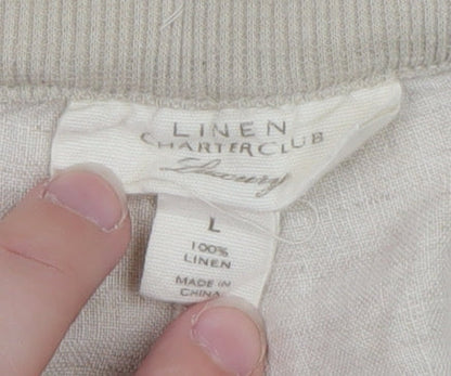 Charter Club Women’s Beige Linen Cropped Trousers L Relaxed Fit