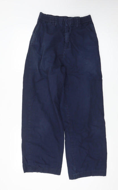 Zara Women Navy Blue Wide-Leg Elastic Waist Trousers Size S