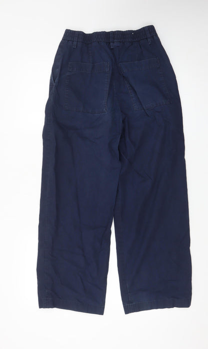 Zara Women Navy Blue Wide-Leg Elastic Waist Trousers Size S
