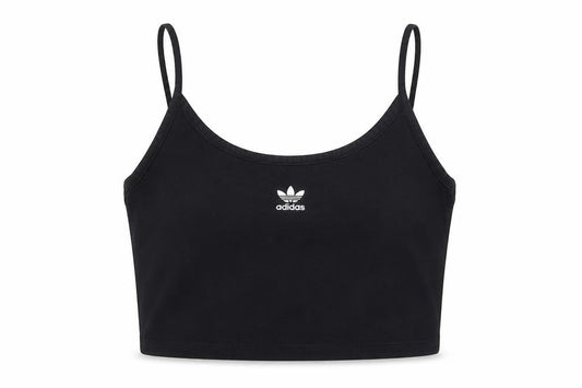 Front view of Adidas women’s black cropped camisole tank top uk 8