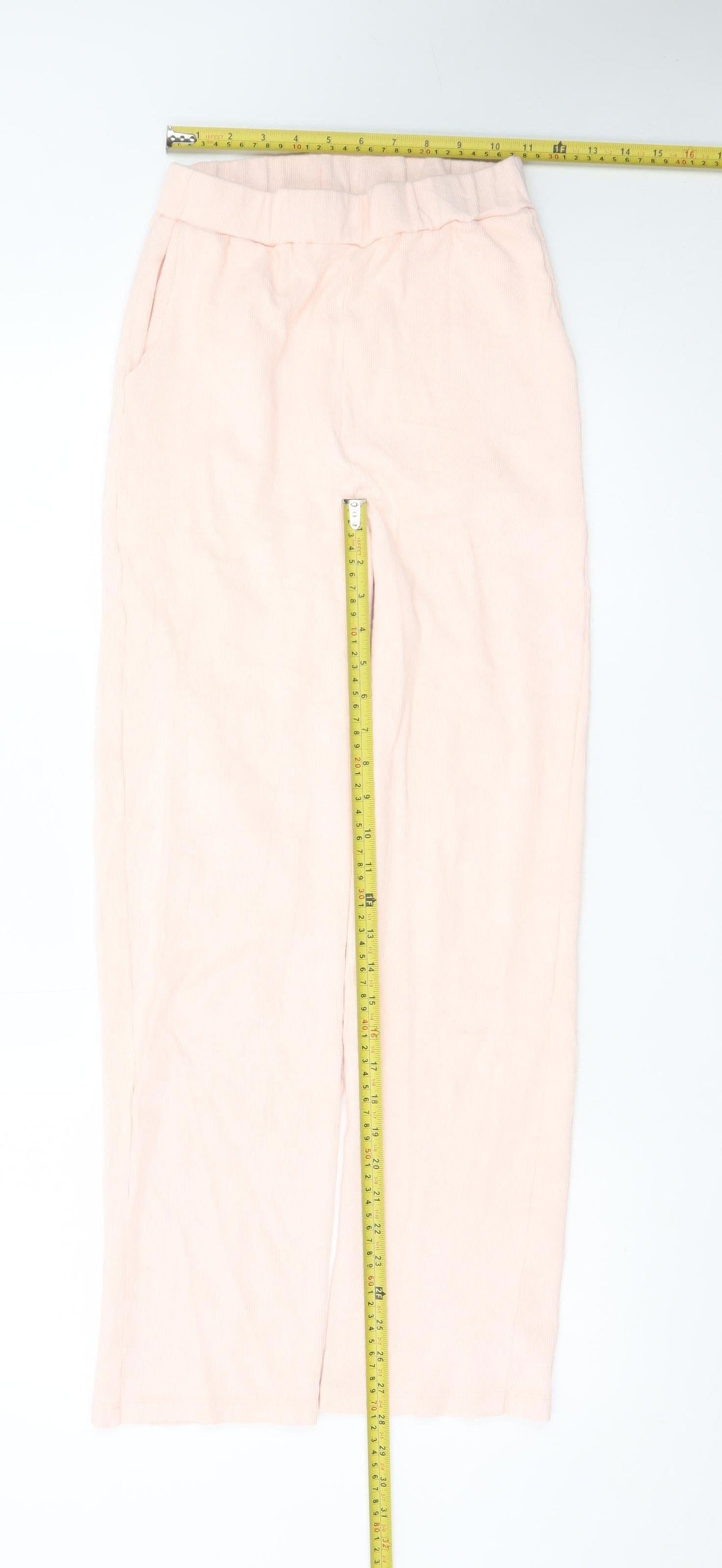 Boohoo Women’s Pink Linen Blend Wide-Leg Elastic Waist Trousers UK 10
