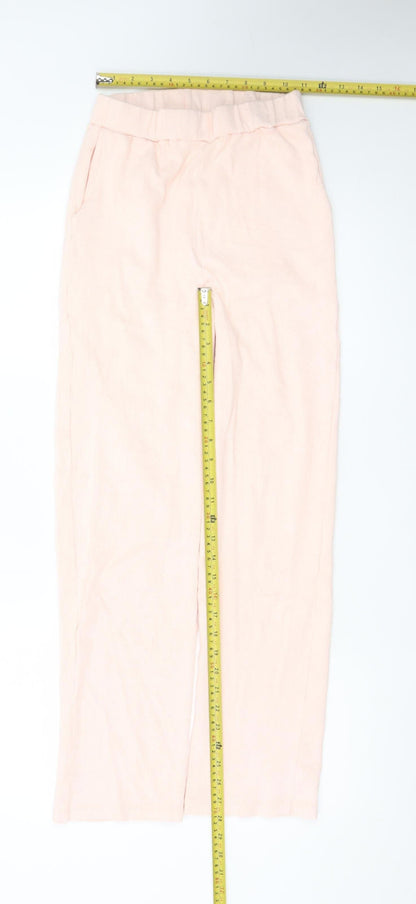 Boohoo Women’s Pink Linen Blend Wide-Leg Elastic Waist Trousers UK 10