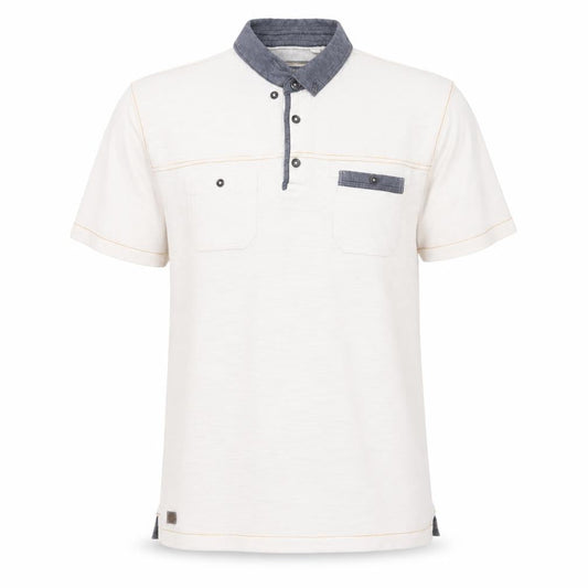 Next Men Beige Short Sleeve Polo Shirt L 100% Cotton Button Pockets