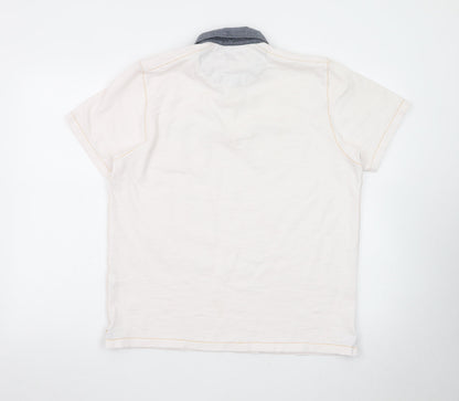 Next Men Beige Short Sleeve Polo Shirt L 100% Cotton Button Pockets