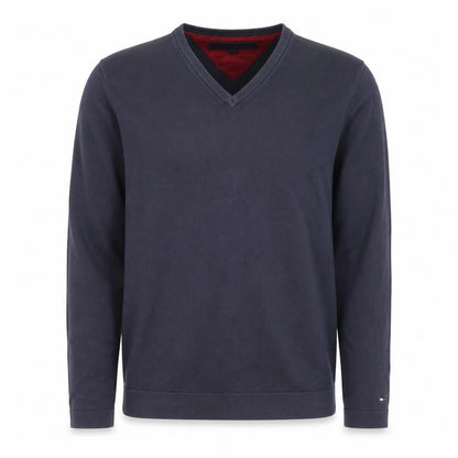 Tommy Hilfiger Men's Blue Cotton V-Neck Jumper Size S