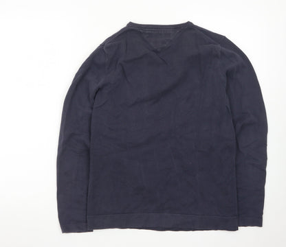 Tommy Hilfiger Men's Blue Cotton V-Neck Jumper Size S