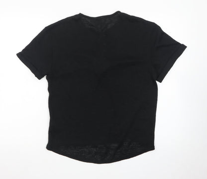 Monsoon Women's Black Lace Up Short Sleeve Cotton T-Shirt M