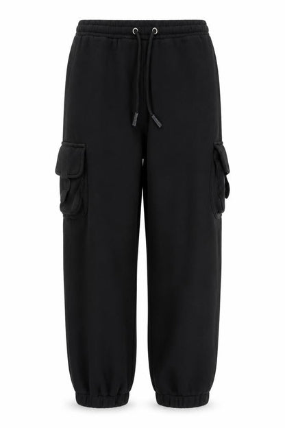 Collusion Mens Black Cargo Trousers S Regular Fit Elastic Waist Fleece