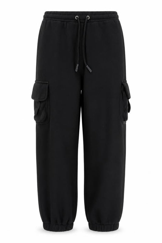 Collusion Mens Black Cargo Trousers S Regular Fit Elastic Waist Fleece
