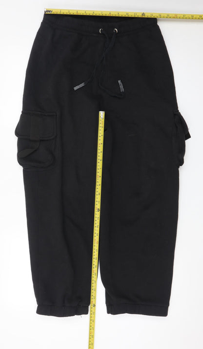 Collusion Mens Black Cargo Trousers S Regular Fit Elastic Waist Fleece