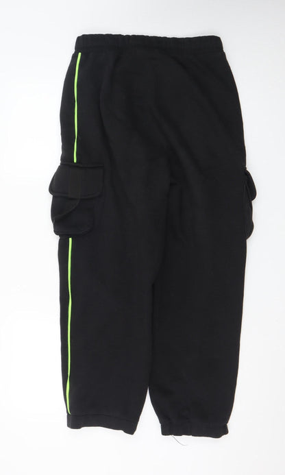 Collusion Mens Black Cargo Trousers S Regular Fit Elastic Waist Fleece
