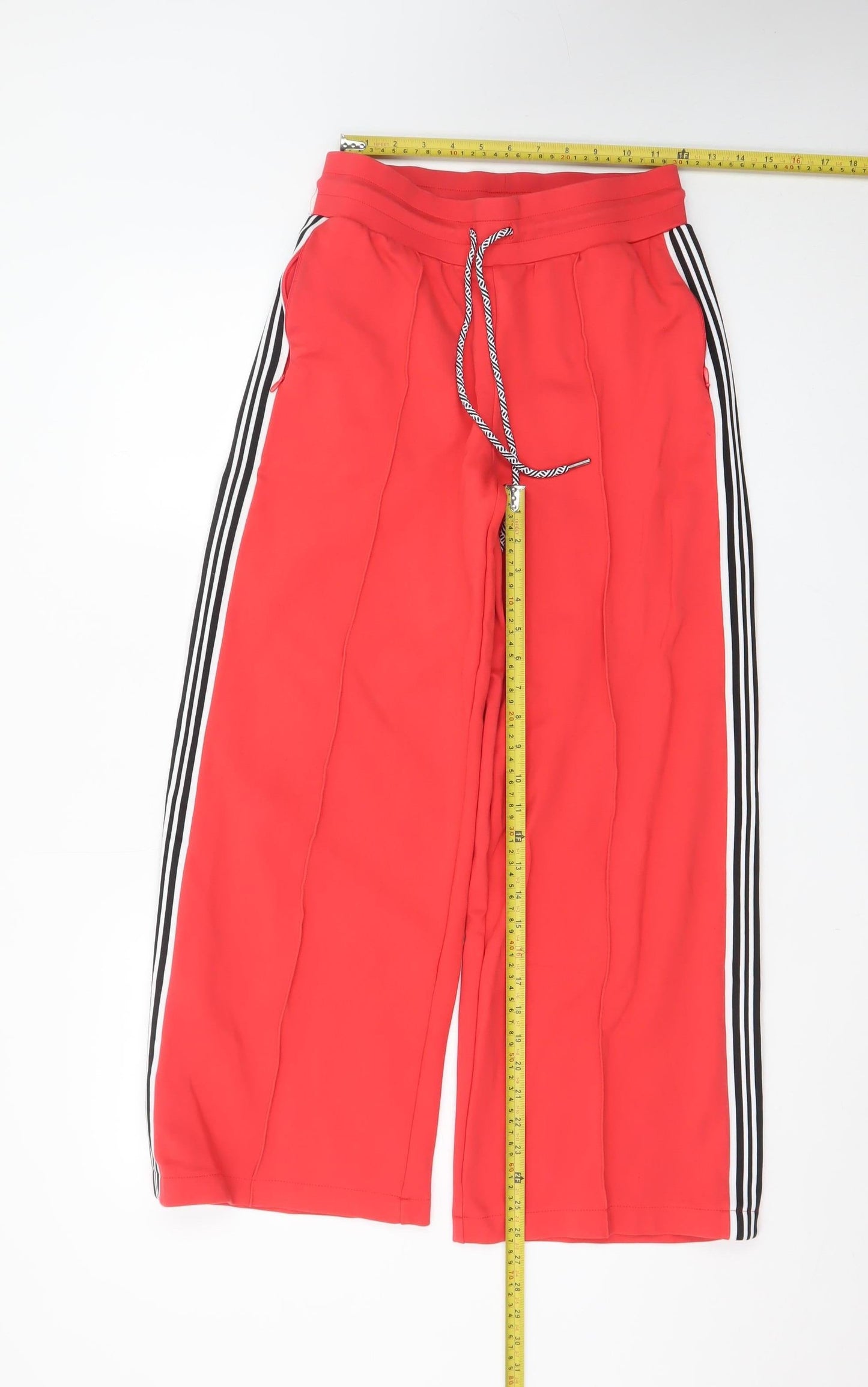 Marks and Spencer Women Red Jogger Trousers Size 8 Wide-Leg Stripe