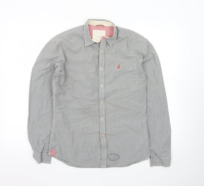 Joules Men's Grey Check Cotton Long Sleeve Button-Up Shirt XS
