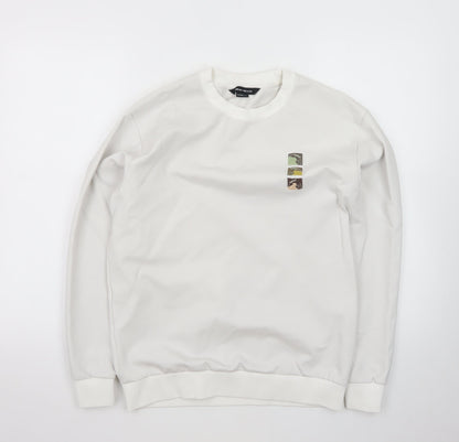 Urban Revivo Men's White XS Pullover Sweatshirt Logo Print