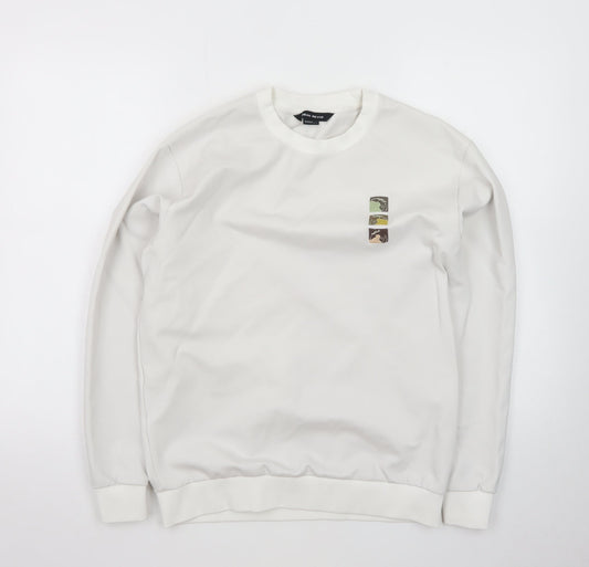 Urban Revivo Men's White XS Pullover Sweatshirt Logo Print