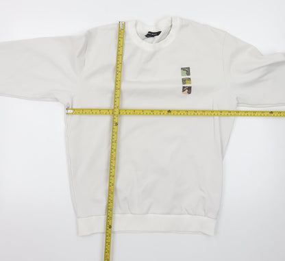 Urban Revivo Men's White XS Pullover Sweatshirt Logo Print