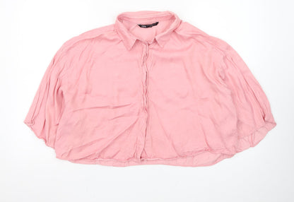 Zara Womens Pink Collared Cropped Blouse Size 18 Relaxed Fit
