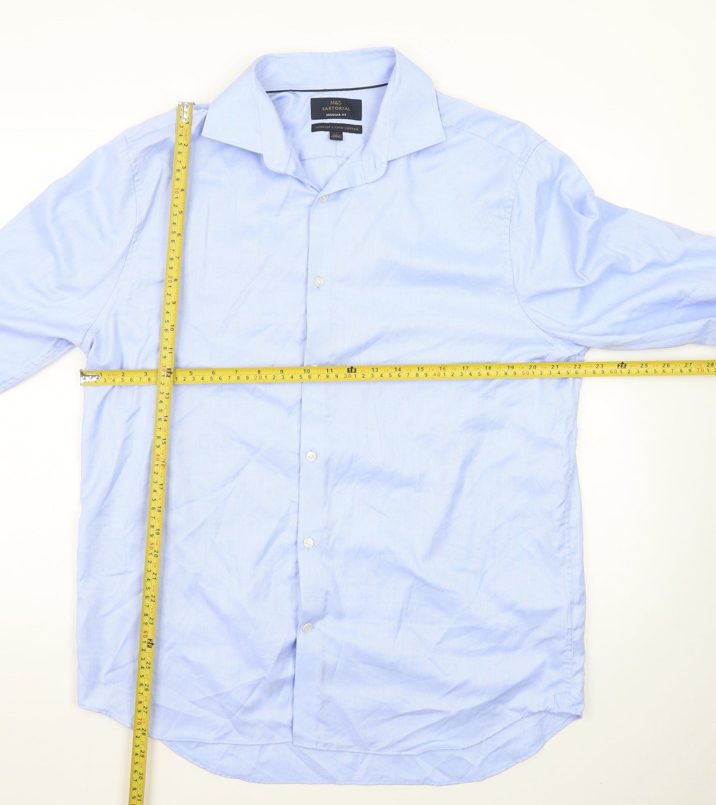 Marks and Spencer Men's Blue Regular Fit Dress Shirt 16.5in Cotton