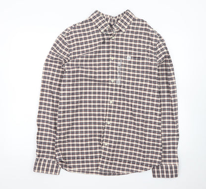 Marks and Spencer Men's Beige Check Long Sleeve Regular Fit Shirt M