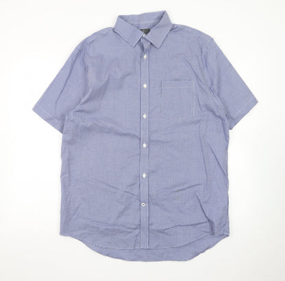 Marks and Spencer Men's Blue Check Regular Fit Short Sleeve Dress Shirt 16.5in 42