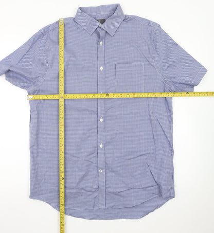 Marks and Spencer Men's Blue Check Regular Fit Short Sleeve Dress Shirt 16.5in 42