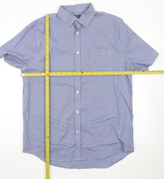 Marks and Spencer Men's Blue Check Regular Fit Short Sleeve Dress Shirt 16.5in 42