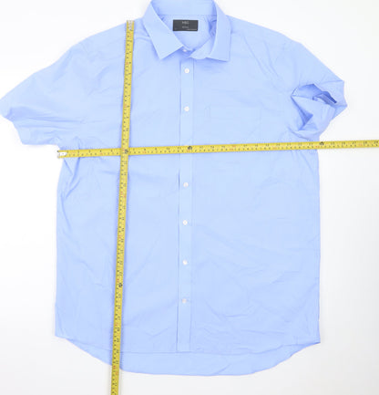Marks and Spencer Men's Blue 17in Regular Fit Short Sleeve Dress Shirt