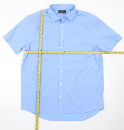 Marks and Spencer Men's Blue 17 Inch Regular Short Sleeve Dress Shirt